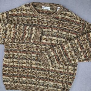 Bachrach Sweater Mens Medium Brown Geometric Knit Wool Pullover‎ Made Italy